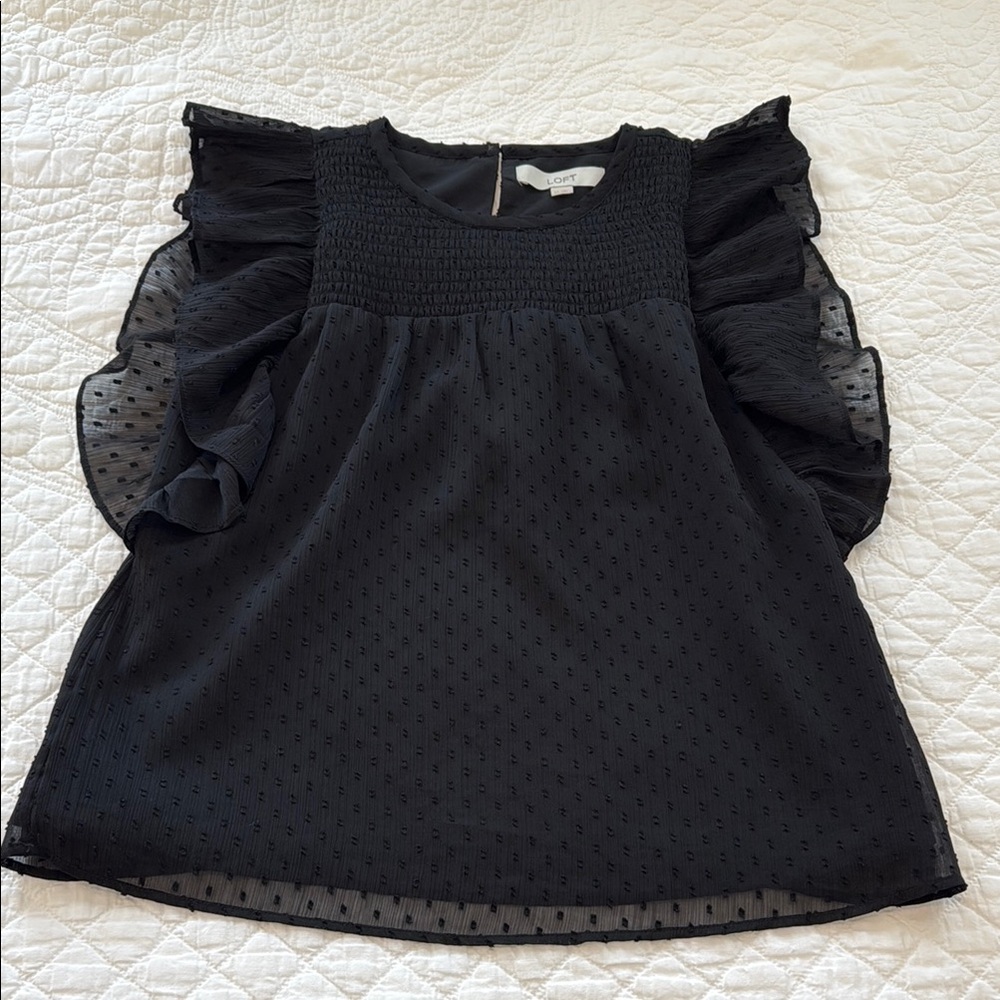 LOFT Black Ruffle Blouse